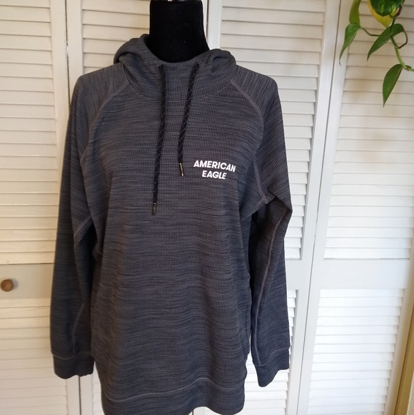 NWOTS AE Active FLEX Thermal Waffle Pullover Hoodie Gray Large American Eagle - Picture 2 of 12